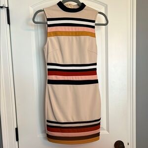 Privy Cream and Black Sheath Mini Dress Mock Neck Sleeveless